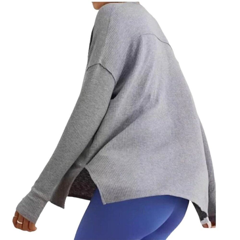 Aerie Real Soft Gray Oversized Waffle Knit Long Sleeve Top Size XS